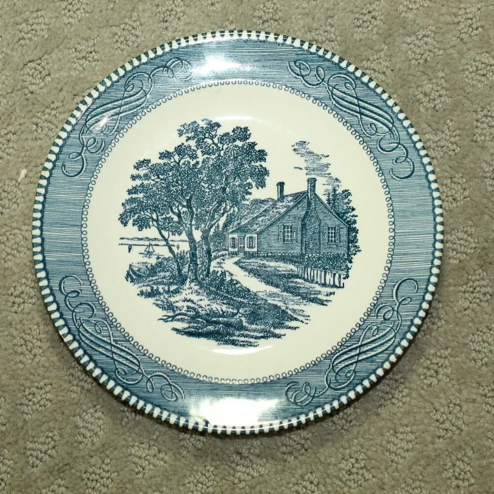 Set of 2 Currier & Ives Lake House Washington's Birthplace 7.25